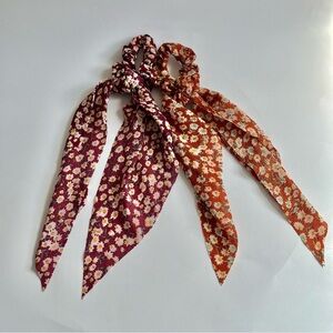 Set of 2 Long Scarf Floral Hanging Scrunchies Burnt Orange and Maroon